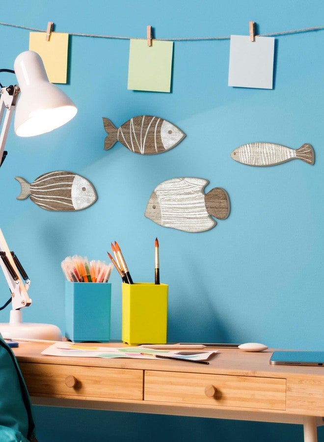 Putuo Decor 4 Pcs Wooden Fish Wall Decor Beach Nautical Coastal Theme Fish Wall Sculpture Lake House Ocean Decor Vintage Ornaments for Home Bathroom Bedroom - Image 3